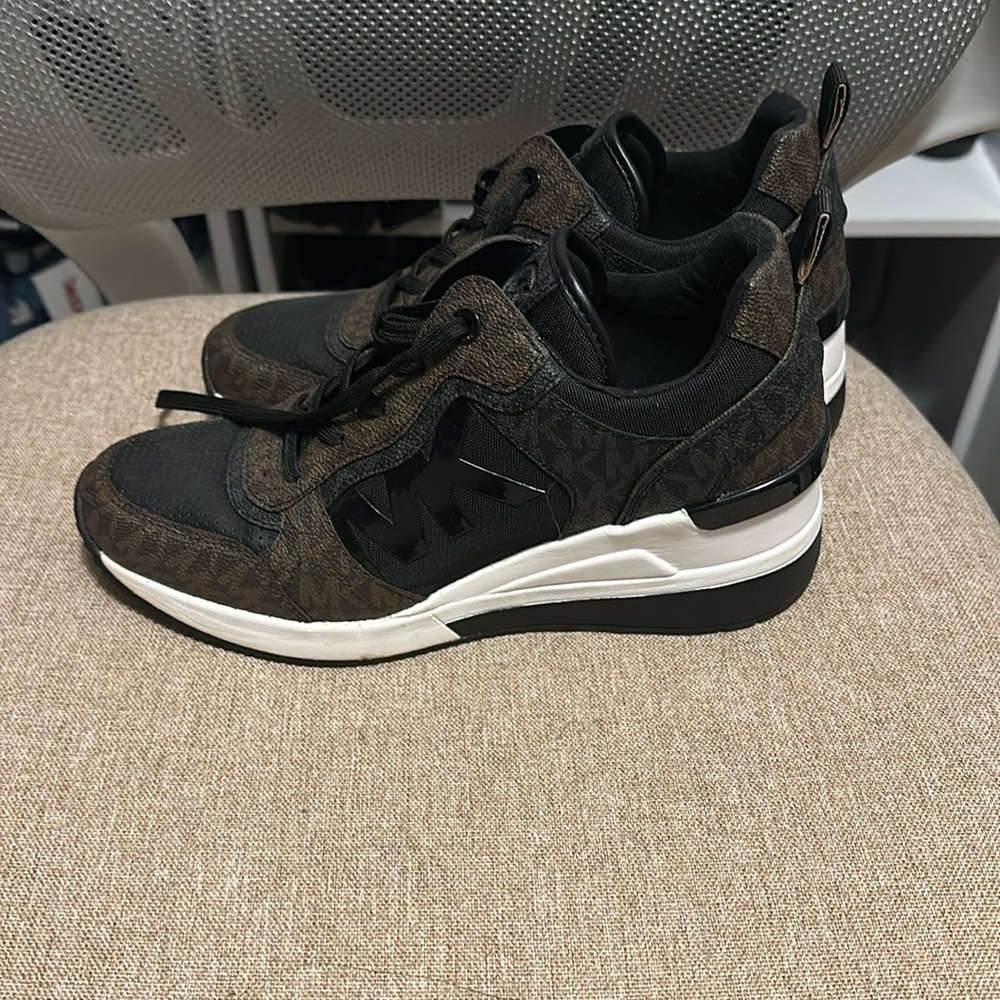 Michael Kors Monogram Tennis Shoes Brown and Black